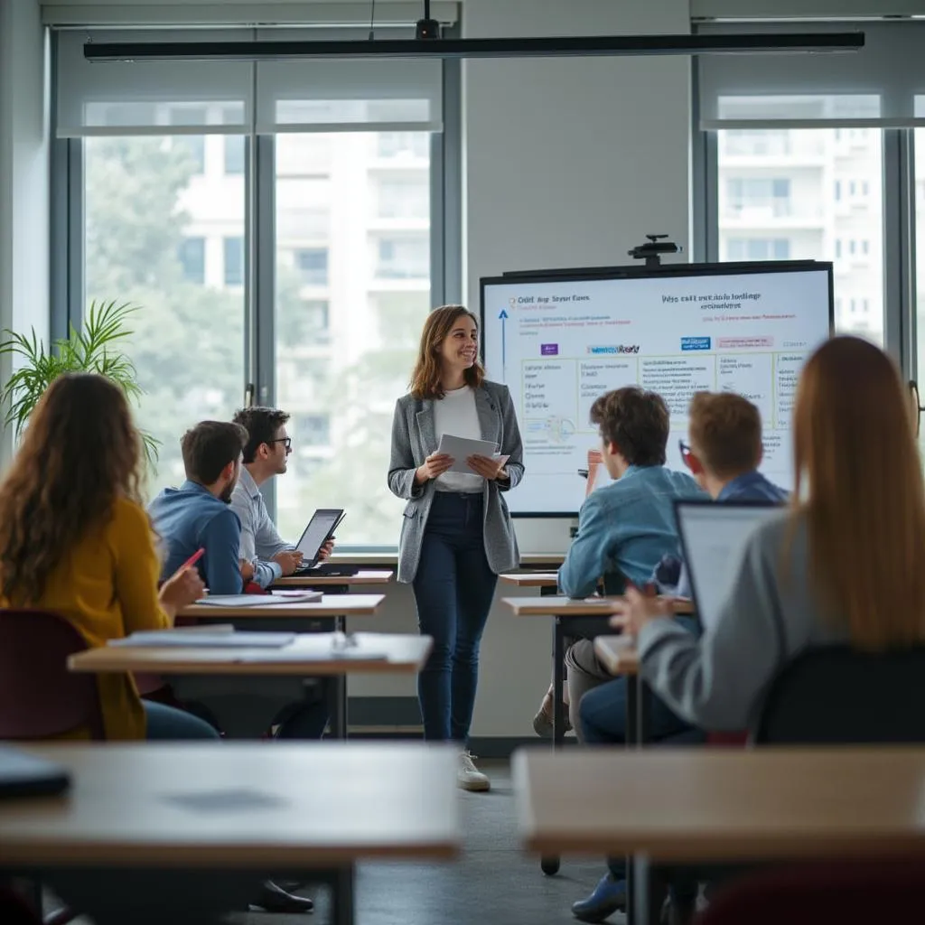 Lezione di inglese commerciale in aula